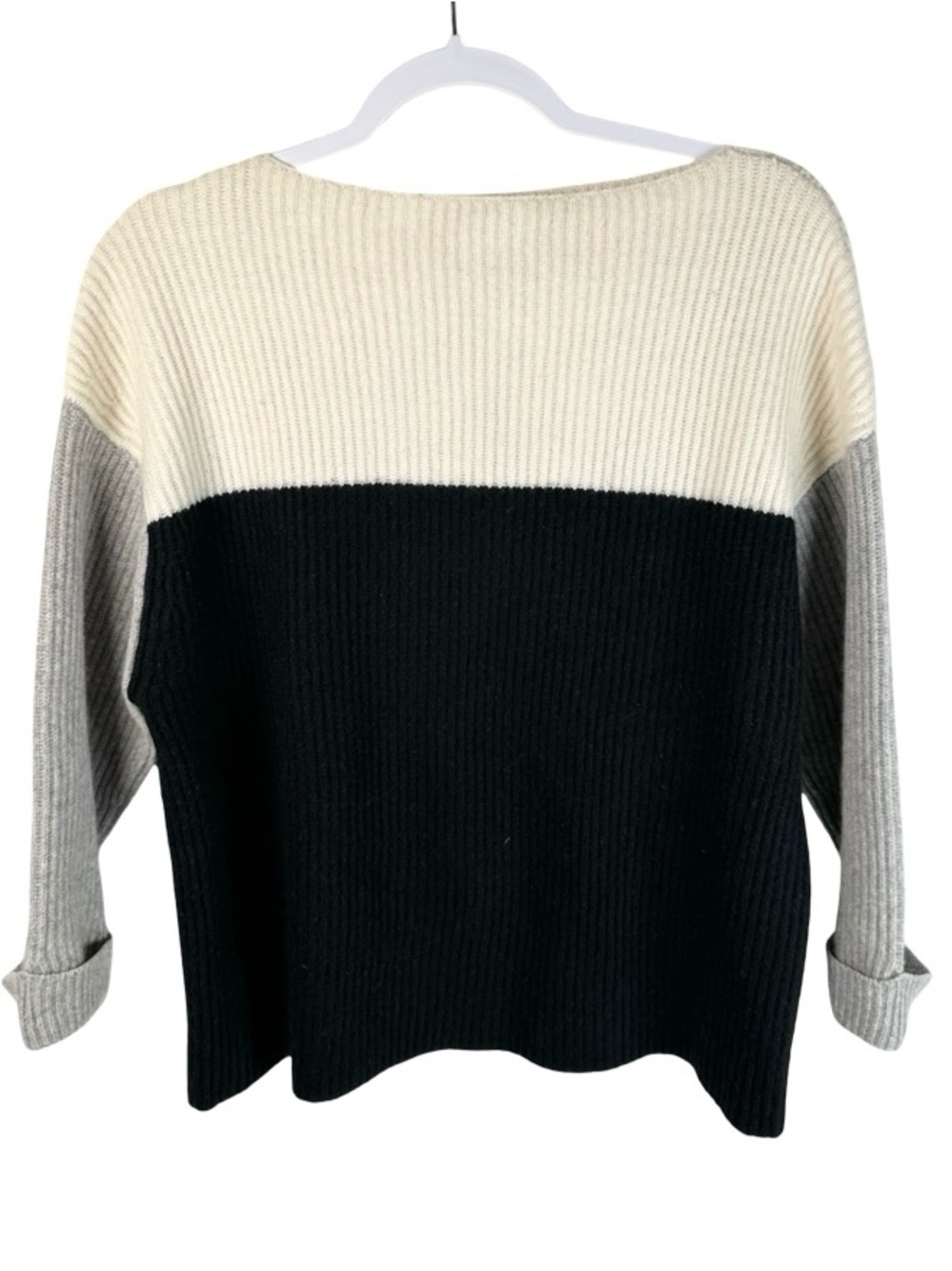Autumn cashmere beige black 100% Cashmere Long Sleeve Pullover sweater medium